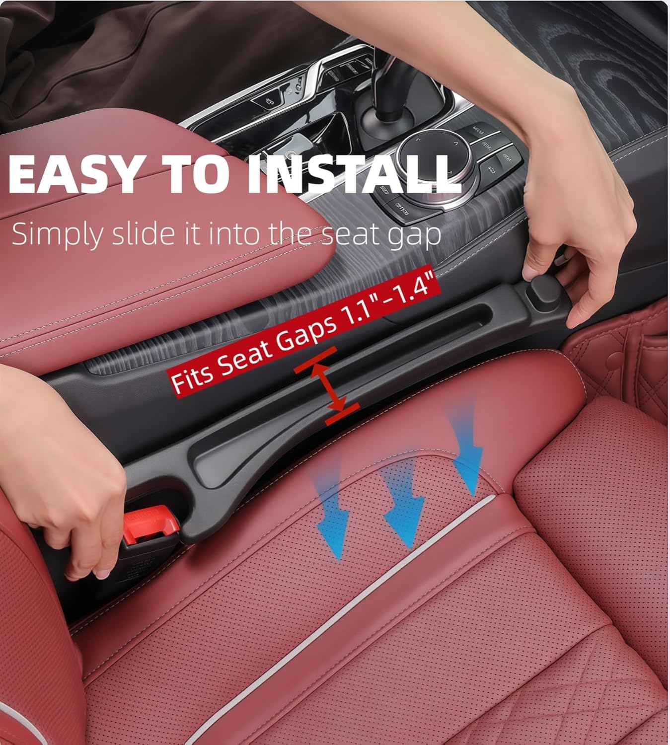 EnzeroTools Car Seat Gap Filler, 2-Pack No-Drop Seat Side Gap Seam Filler Organizer with Phone Holder, Universal Fit Fill The Gap Between Seat & Console, Perfect for Car, SUV, Truck