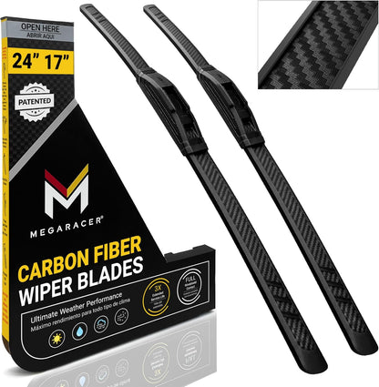 Premium Silicone Carbon Fiber Windshield Wiper Blades 22" & 20" - Patented All-Season, Quiet & Smooth Streak-Free Clean Wipe, OEM Quality, Front Automotive Replacement Wipers for Car & Truck (2 Pack)