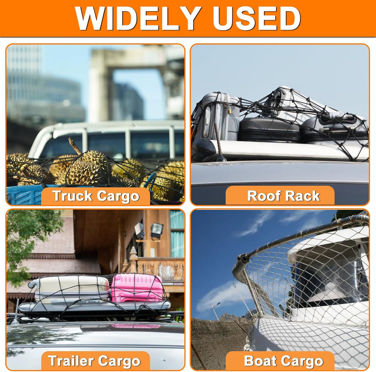 Cargo Net 4' x6' Stretches to 8' x 12' Truck Cargo Net for Pickup Truck Bed- Small 4"x4" Mesh Grid Super Duty Bungee Heavy Duty Bed Netting with 12 Adjustable Metal Carabiners by Cenipar