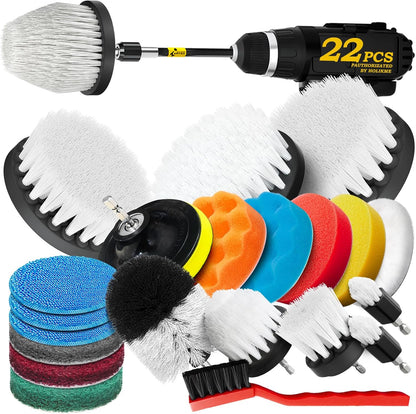 Holikme 22Pack Drill Brush Attachments Set,Scrub Pads & Sponge, Buffing Pads,Power Scrubber Brush,Car Polishing Pad Kit,Wax Applicator Pad,Car Cleaning Kit,Masonry Brushes,Cleaning Supplies