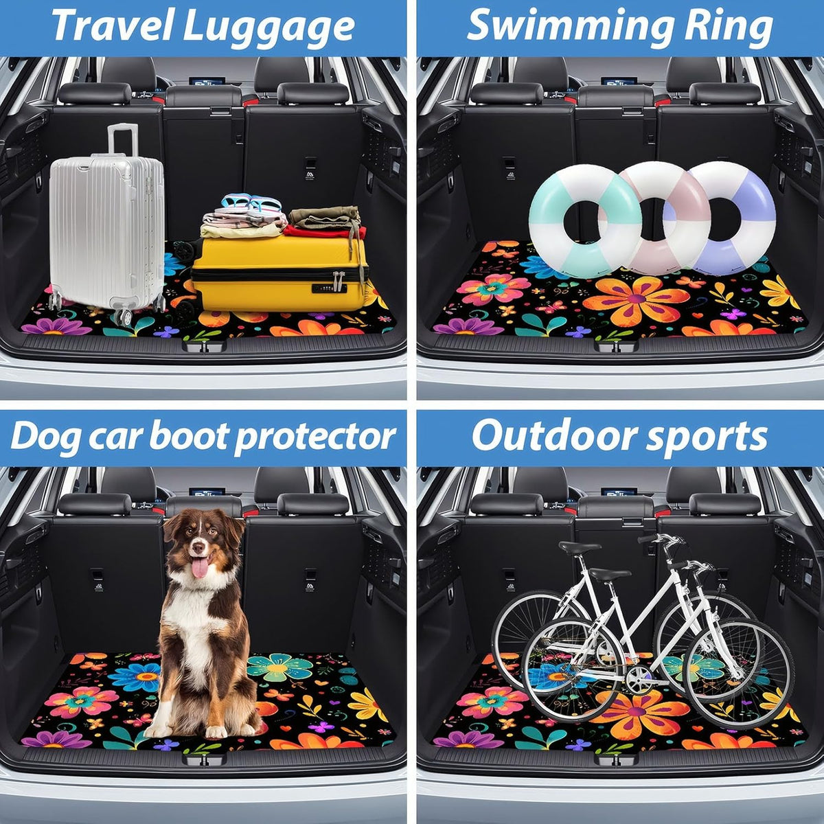Universal Car Trunk Mat 29" x 39",Purple Colorful Flowers All Weather Trunk Protection Cargo Liner, Durable Cargo Mat Rear Trunk Liner,Stylish Vehicle Interior Accessories Suitable for Most Car Models