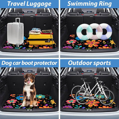 Universal Car Trunk Mat 29" x 39",Purple Colorful Flowers All Weather Trunk Protection Cargo Liner, Durable Cargo Mat Rear Trunk Liner,Stylish Vehicle Interior Accessories Suitable for Most Car Models