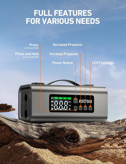 AstroAI S8 Air Jump Starter with Air Compressor, 3000A Peak Car Battery Jump Starter Portable (9.0 Gas/6.5L Diesel) with 150PSI Cordless Auto-Shutoff Tire Inflator, 12V Battery Charger Booster(Orange)