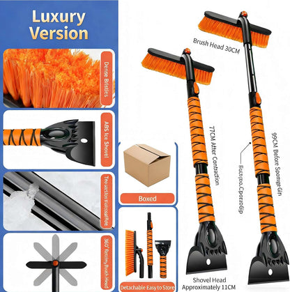 39" Extendable Snow Brush with Ice Scraper & Squeegee for Car Windshield,Rotating Auto Snow Brush with Foam Grip,Heavy Duty Car Snow Brush and Ice Scraper Combo for Truck SUV,Orange