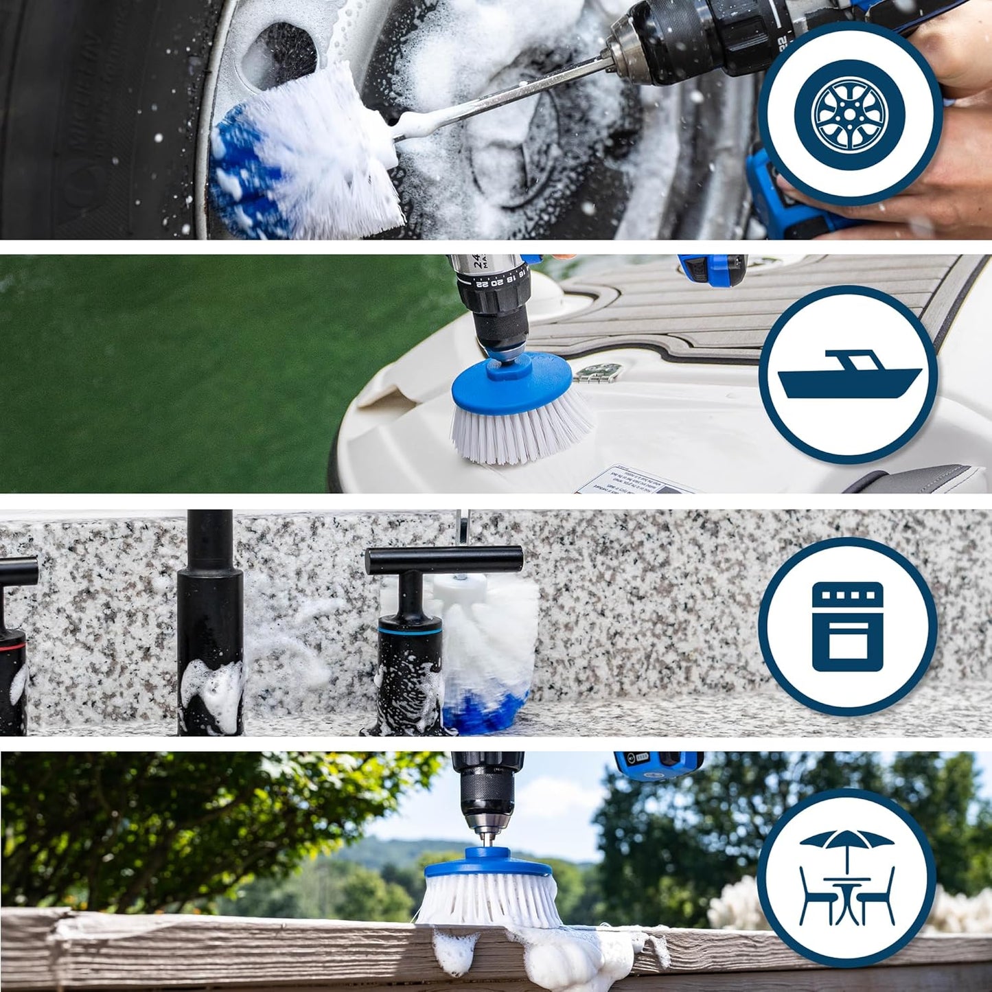 Long Reach Drill Brush Attachment, All Purpose for Car Tires, Wheels, Wheel Wells, Engine Bays, Exhaust Pipes, Running Boards, Hard to Reach Areas, with Heavy Duty Non-Scratch Nylon Bristles