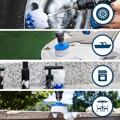 Long Reach Drill Brush Attachment, All Purpose for Car Tires, Wheels, Wheel Wells, Engine Bays, Exhaust Pipes, Running Boards, Hard to Reach Areas, with Heavy Duty Non-Scratch Nylon Bristles