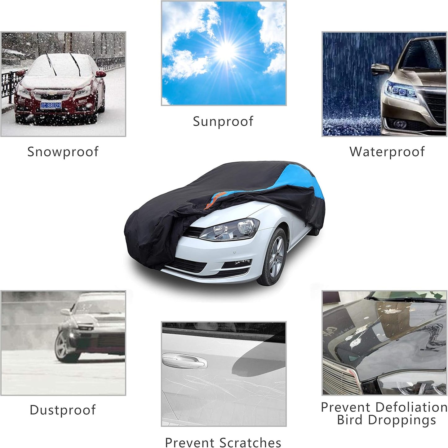 MORNYRAY Waterproof Car Cover All Weather Snowproof UV Protection Windproof Outdoor Full car Cover, Universal Fit for Sedan (Fit Sedan Length 194-206 inch, Blue)