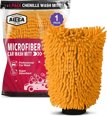 AIDEA Car Wash Mitt Microfiber, 1PK-Scratch-Free& Lint-Free, Premium Chenille Microfiber Mitt Car Wash Brush-Green Regular Size (7.12''X10.14'')