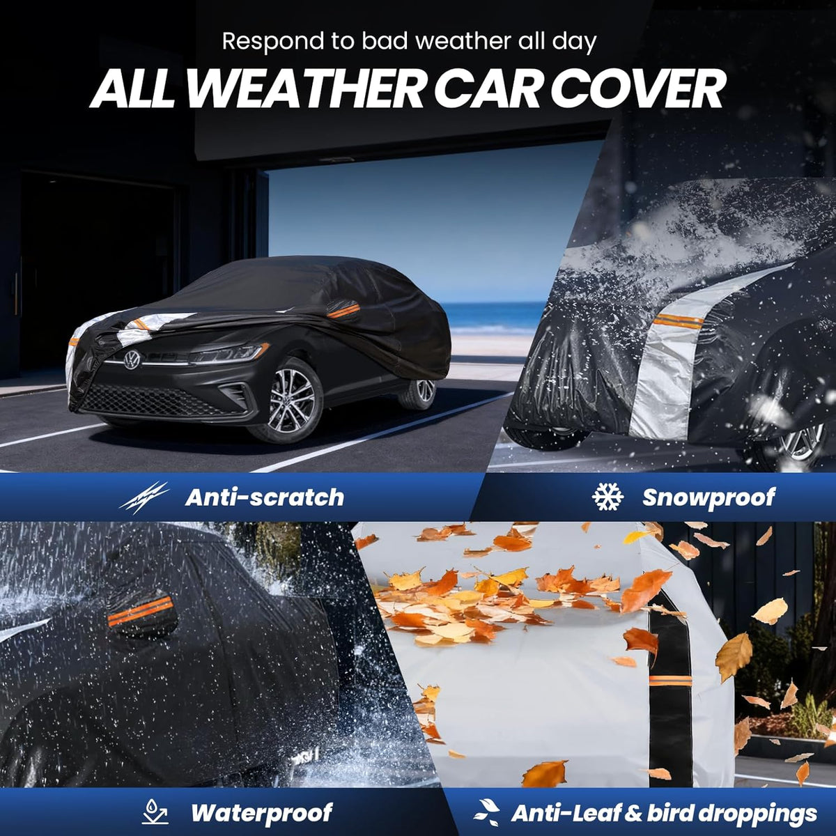 Large SUV Car Cover for Chevy Suburban 100% Waterproof All Weather, Heavy Duty Outdoor Full Exterior Covers Rain Sun Wind UV Protection. - Colors B