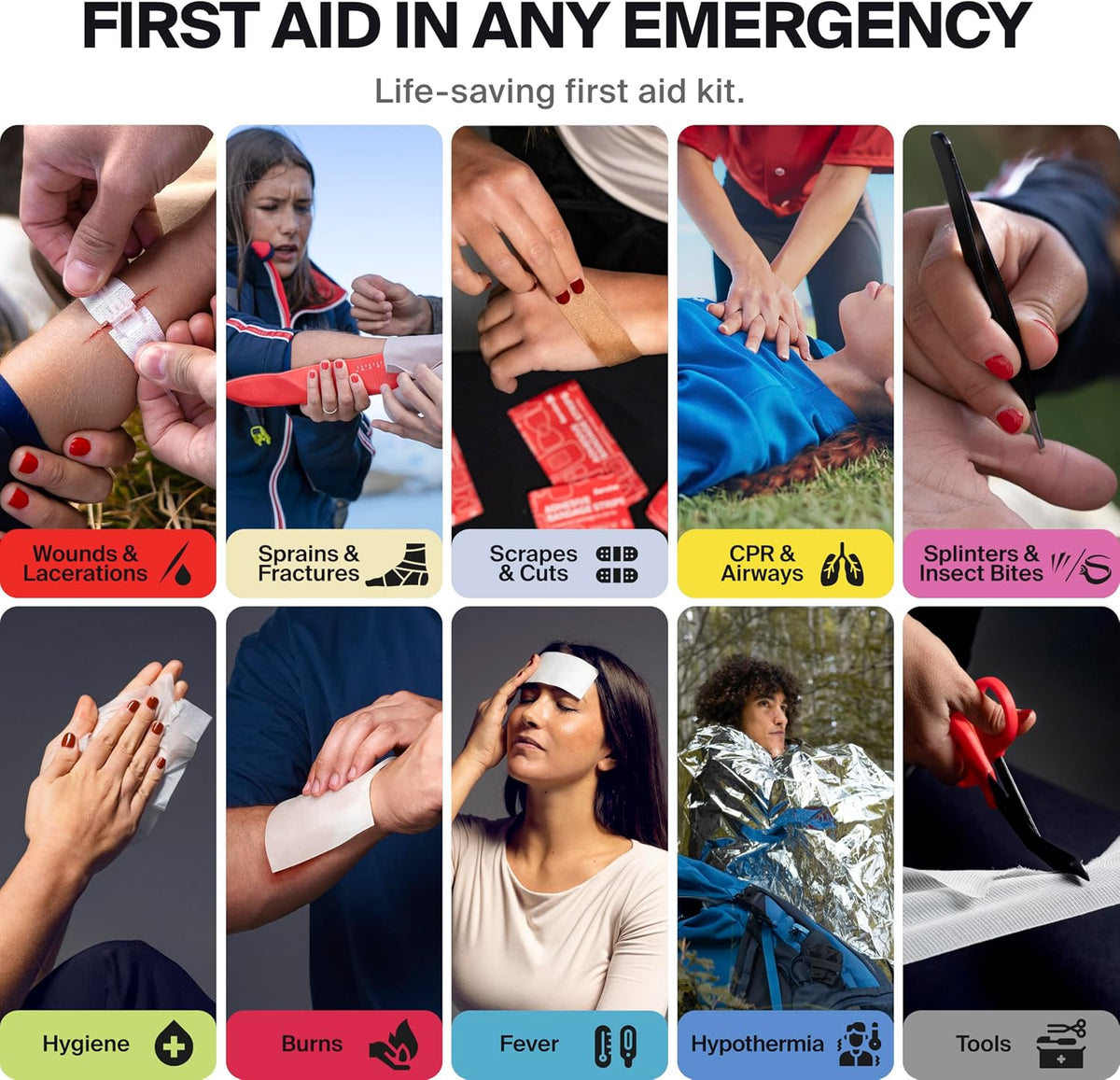 SurviveX Large Pro First Aid Kit for Car, Travel & Home - Emergency Kit for Hiking, Camping, Backpacking and Outdoors - Includes Zip Stitch Wound Closure Strips