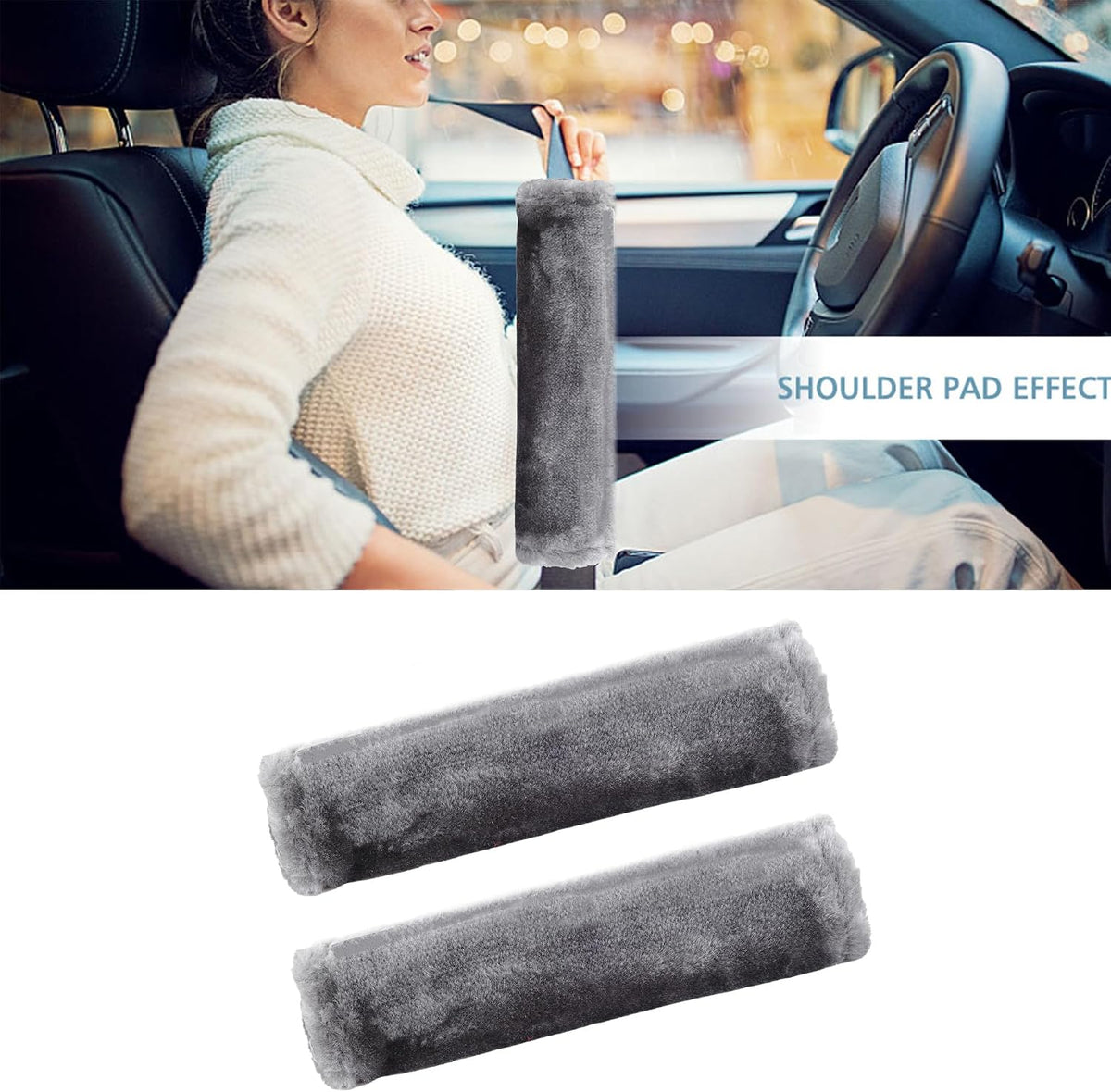 MOONET 2 Packs Car Seatbelt Covers Shoulder Pad for More Comfortable Driving, Universal Seat Belt Cover for Handbag Camera Backpack Straps, Soft Faux Sheepskin Wool Seat Belt Cushion (Beige)
