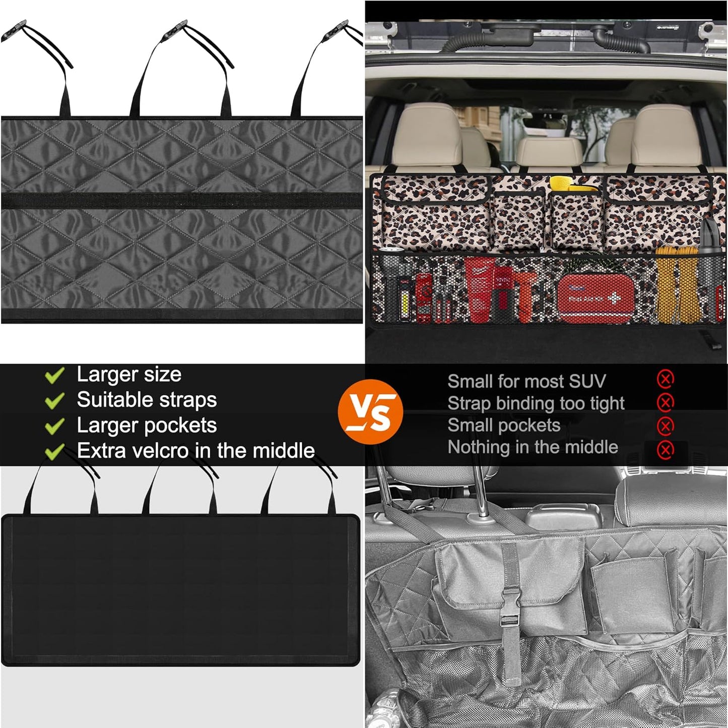 Femuar Car Trunk Organizer, Large Capacity Backseat Trunk Organizer (42"*18"), Collapsible Car Storage Bag with 8 Pockets, SUV/MPV/Truck - Black