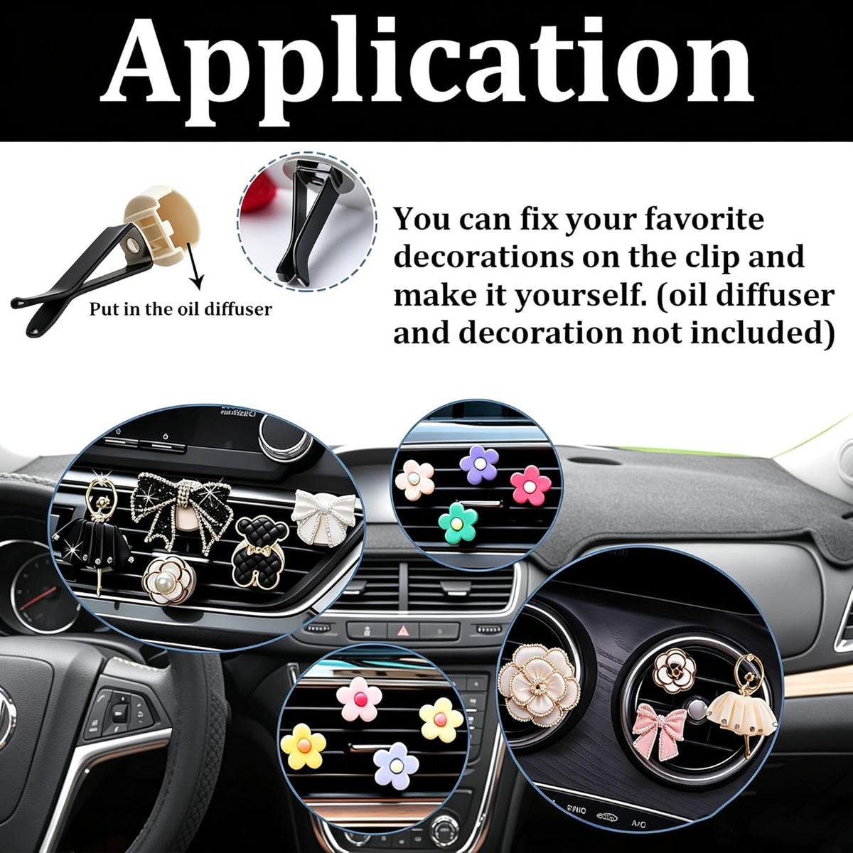 Dianrui 40PCS Black Square Head Car Vent Clips, 9mm Auto Air Conditioner Outlet, Air Freshener for Car Office Home