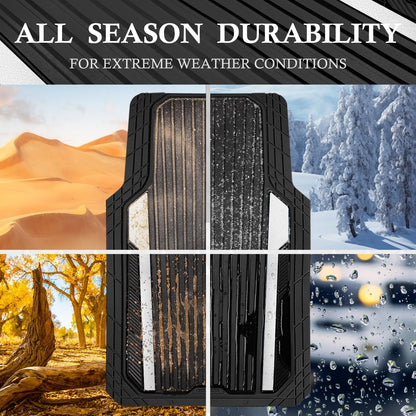 CAR PASS Heavy Duty Rubber Car Mats Metallic, Aluminum Film All Weather Floor Mats Waterproof Universal Trim to Fit Automotive SUV Sedan Van 4 Piece Anodized Deep Dish Two-Tone Sporty Black Red Chrome