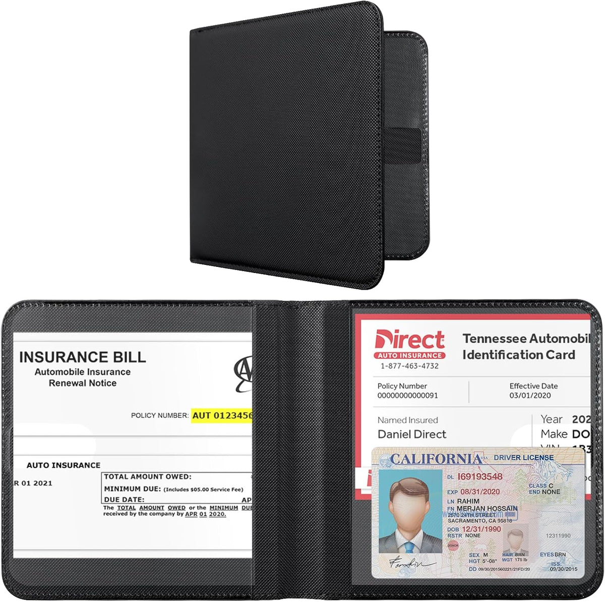 CoBak Car Registration and Insurance Holder - Men and Women Small Lightweight Vehicle Glove Box Car Organizer, Auto Truck Comparment Accessories Case for Essential Document, Driver License (Black)
