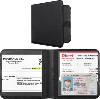 CoBak Car Registration and Insurance Holder - Men and Women Small Lightweight Vehicle Glove Box Car Organizer, Auto Truck Comparment Accessories Case for Essential Document, Driver License (Black)