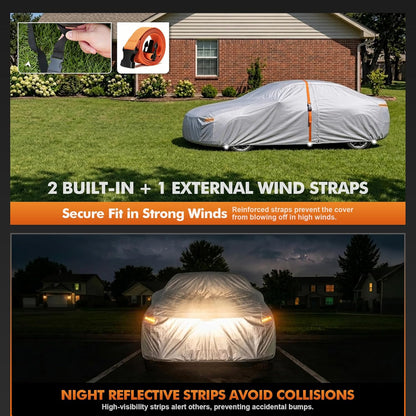 Car Cover Waterproof All-Weather,Heavy-Duty Outdoor Full Exterior Automobiles Sedan/Coupe (Length 186-193 inch) with Windshield Sun Shade Universal Fit Toyota Camry, Tesla Model 3, Accord etc