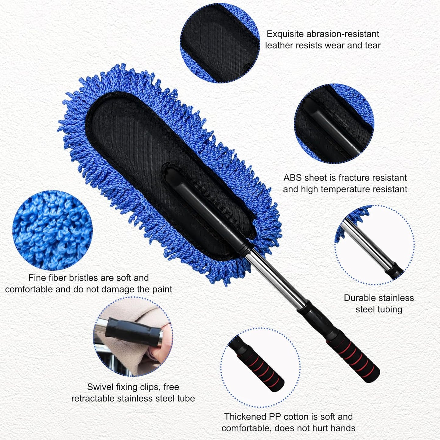 2 PCS Microfiber Car Duster, Scratch Free Auto Exterior Interior Large Dusting Cleaning Brush, Multipurpose Vehicle Dust Cleaner with Extendable Handle, Car Accessories (Blue)