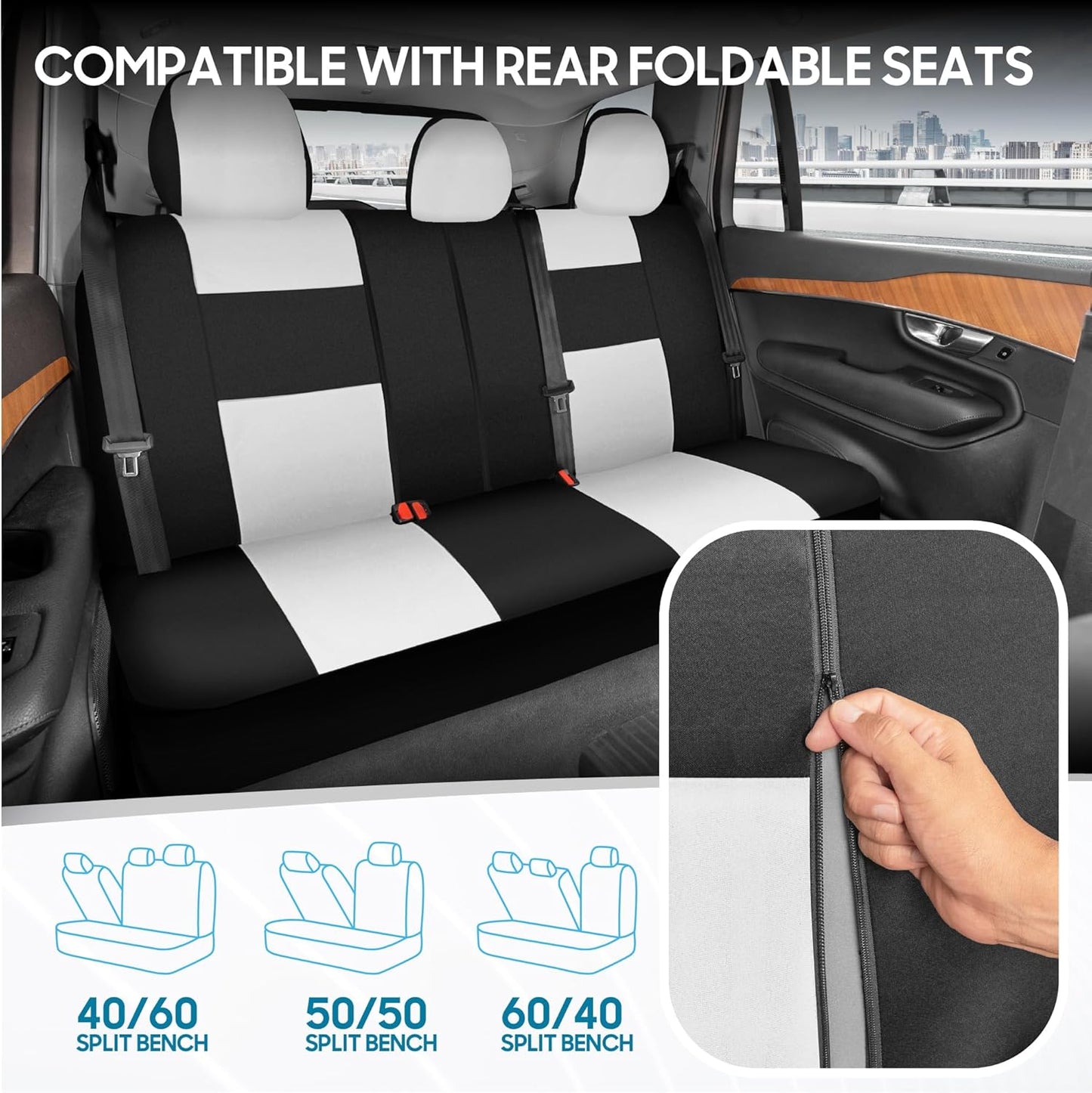 BDK PolyPro Car Seat Covers Full Set in Charcoal on Black – Front and Rear Split Bench for Cars, Easy to Install Cover Set, Accessories Auto Trucks Van SUV