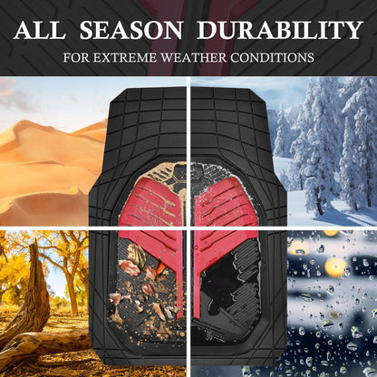 CAR PASS Heavy Duty Rubber Car Mats with Cargo Liner, Deep-Dish Car Floor Mats and Trunk Mat All Weather, Universal Trim-to-Fit for SUVs Trucks Sedans, Waterproof Anti-Slip, Trimmable V12 Black