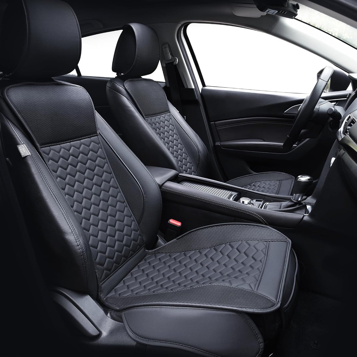 Elantrip 2PCs Front Car Seat Covers Leather Water Proof Seat Protector Universal fit for Most Cars SUVs and Trucks Black