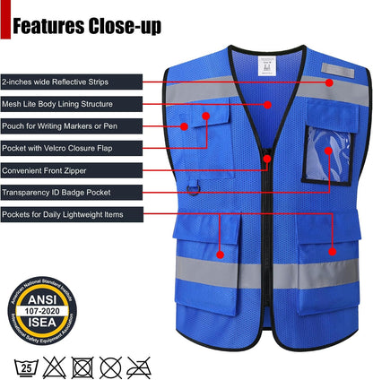 Safety Vest for Men Women Hi Vis Vest with Pockets Mesh High Visibility Vests Meets ANSI/ISEA Standards