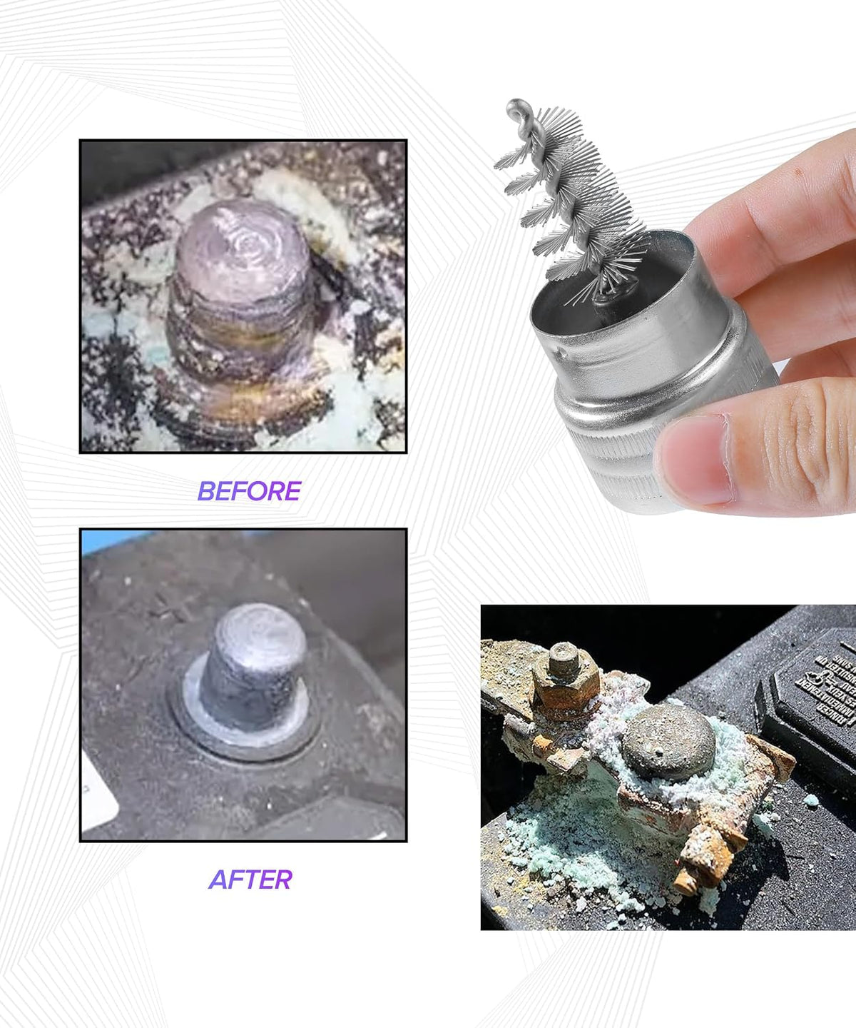 2PCS Battery Terminal Cleaner,Car Accessories Metal Derusting Battery Terminal Post Cleaner,Automotive Tool Cleaning Brushes,Suitable for Most Cars,SUV,RV,Cargo Box,Sedan,Trucks,Minivan,Van