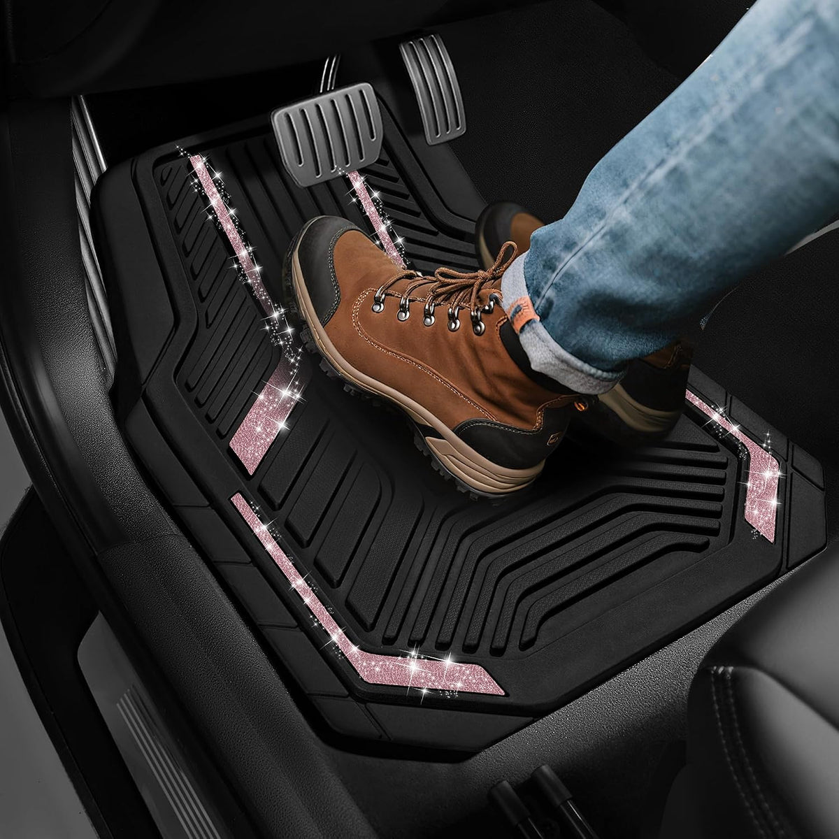 PIC AUTO Heavy Duty Rubber Floor Mats, Purple Aluminum Film Car Mats Set, Front and Rear Car Mats with Anti-Slip Backing, All Weather Protection, Trim-to-Fit for Automotive SUV, Sedan, Van