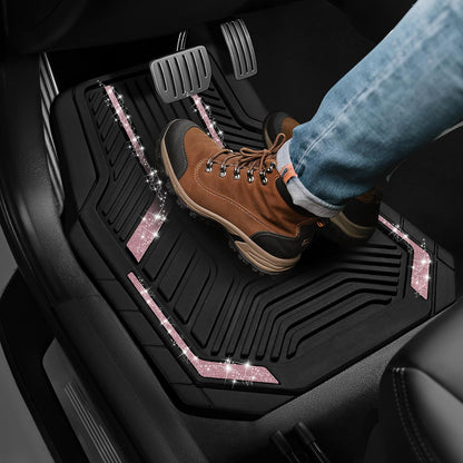 PIC AUTO Heavy Duty Rubber Floor Mats, Purple Aluminum Film Car Mats Set, Front and Rear Car Mats with Anti-Slip Backing, All Weather Protection, Trim-to-Fit for Automotive SUV, Sedan, Van