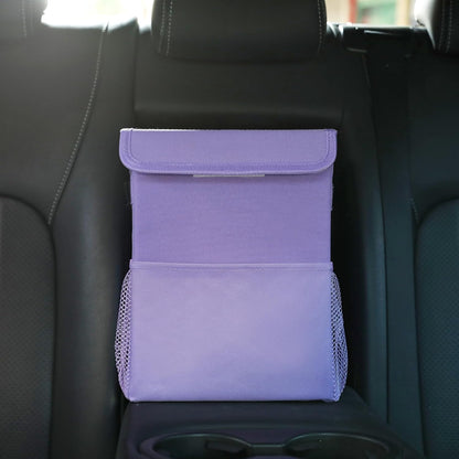 AOKJOY Car Garbage can with lid Leak Proof Vehicle Trash Can 3 Storage Pockets Hanging Waterproof car Trash Bag for SUV Beige