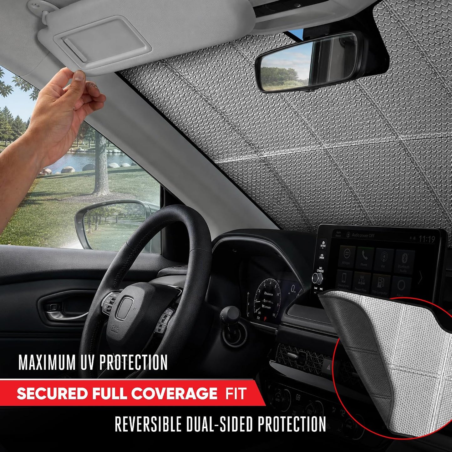 Motor Trend Windshield Sunshade for Car, Truck & SUV, Black - Folding Sun Shade for Front Window, Auto Sun Visor Heat Protection, UV Rays Blocker (58 x 24 Inch)