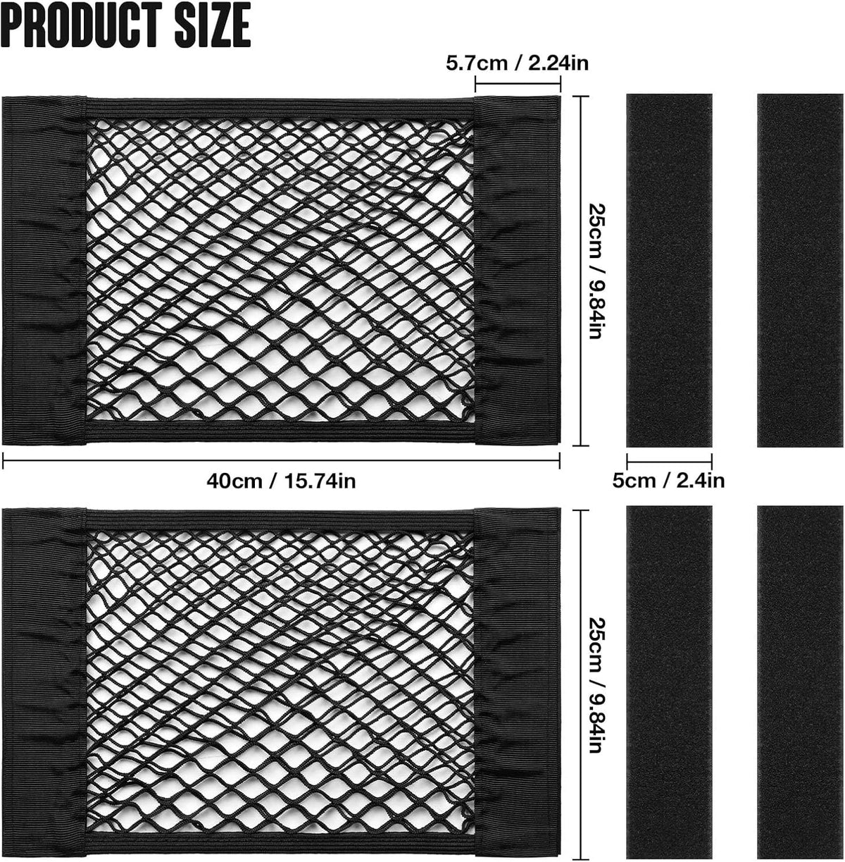TOBWOLF Universal Mesh Cargo Net With Tape Stickers, 25x40cm / 9.8x15.7in, Elastic Car Storage Net, RV Netting Pocket, Wall Sticker Add-on Pouch Bag for Car Trunk