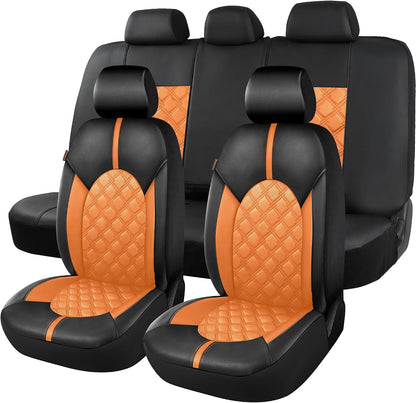 CAROMOP Luxury PU Leather Car Seat Covers Full Set-Waterproof Seat Protectors with Split Bench Seat Covers for Cars-Universal Cars Interior Covers for Sedans, SUVs, Pick-up Trucks(Gray/Gray Line)
