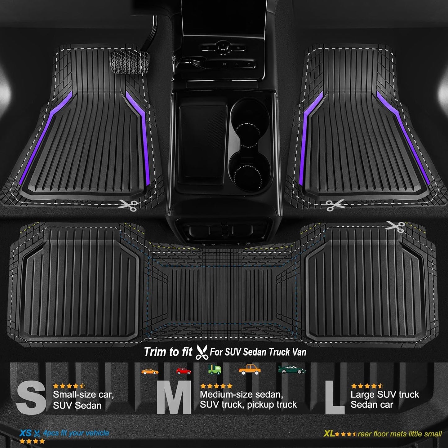 CAR PASS Heavy Duty Rubber Floor Mats for Car, Waterproof Liner Deep Dish Car Mats Full Sets, Universal Trim to Fit for SUV Truck Sedans Vans, All Weather Automotive Floor Mats 3pcs, Solid Black