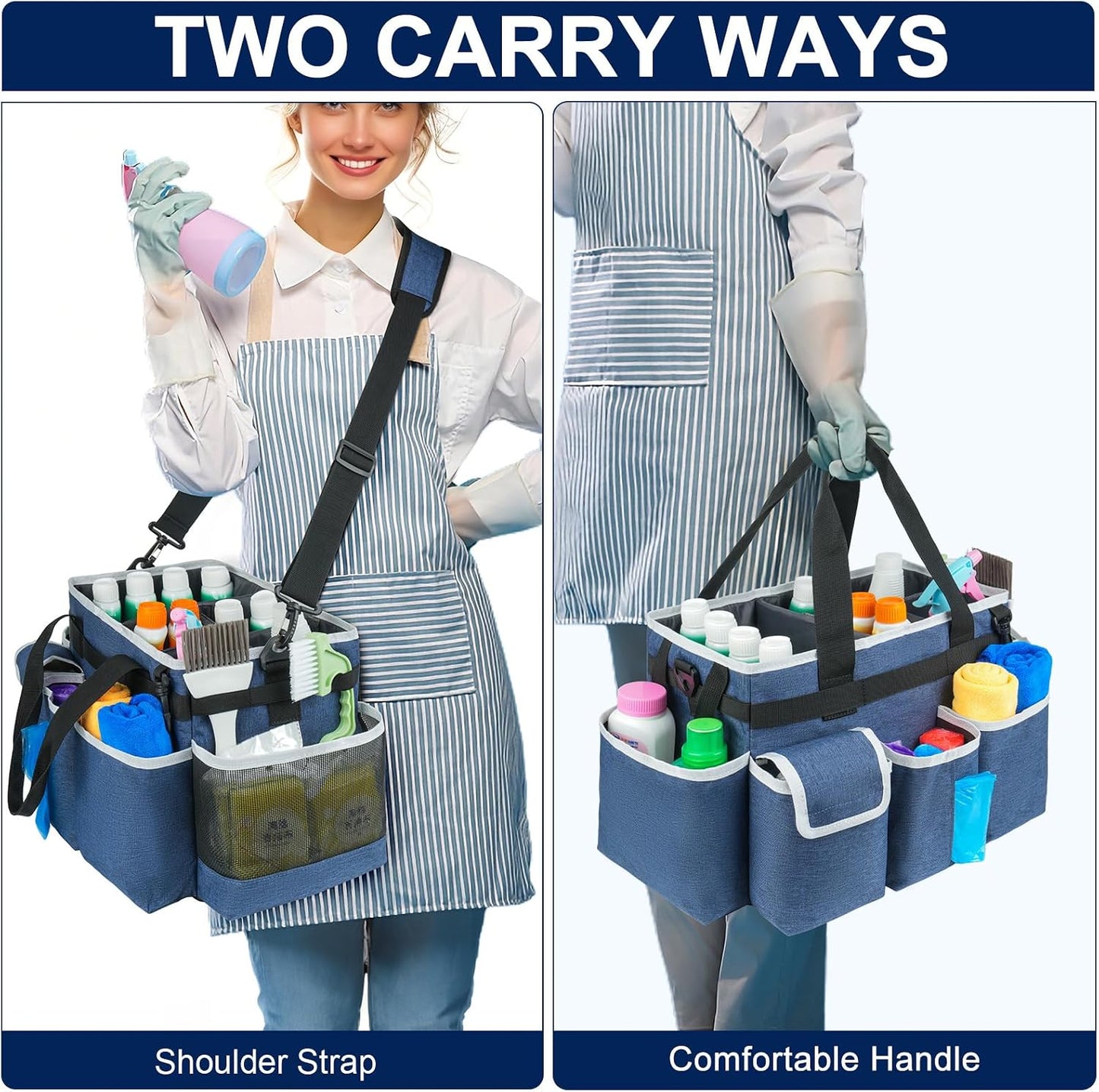 Cleaning Caddy,Cleaning Bag for Housekeepers,Cleaning Supplies Organizer with Handle,Black
