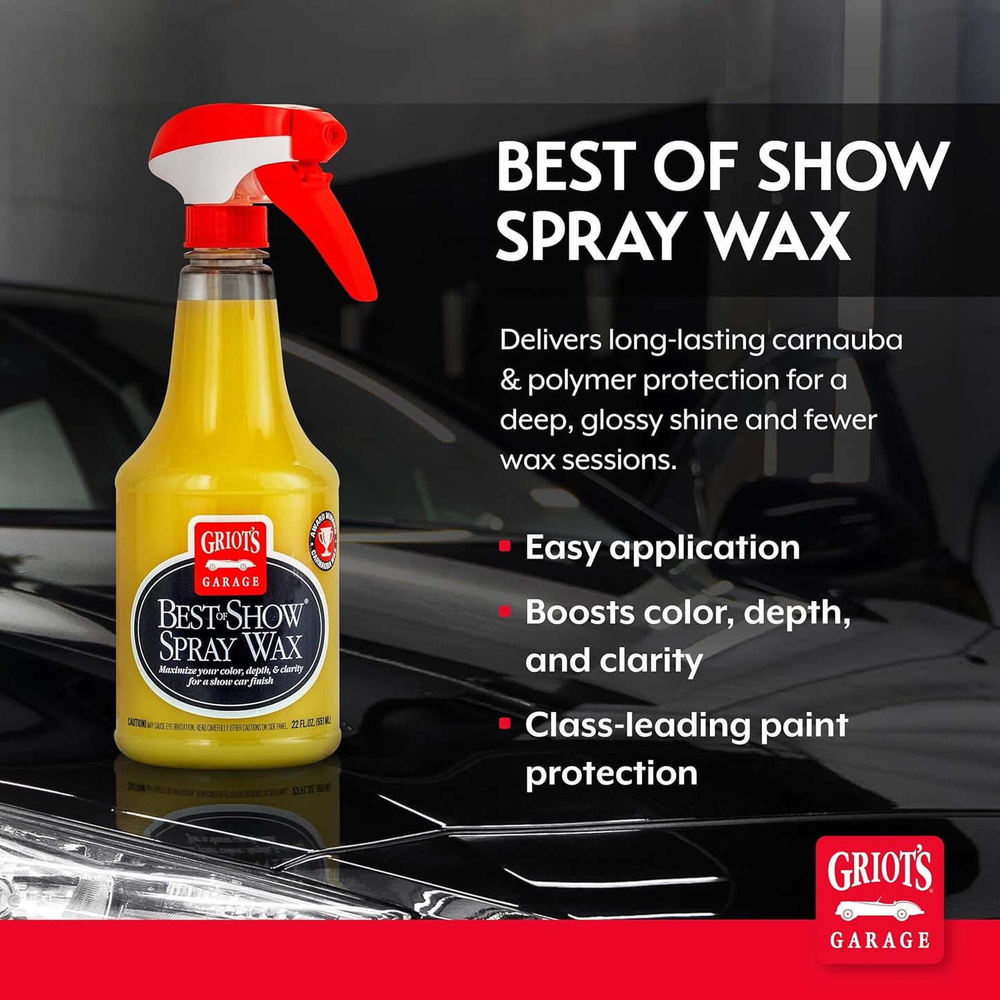 Griot's Garage Best of Show Spray Wax for Car Detailing, Works on Paint Protection Films and Ceramic Coatings, Provides Long-Lasting Coverage Between Uses, 10968, 22oz