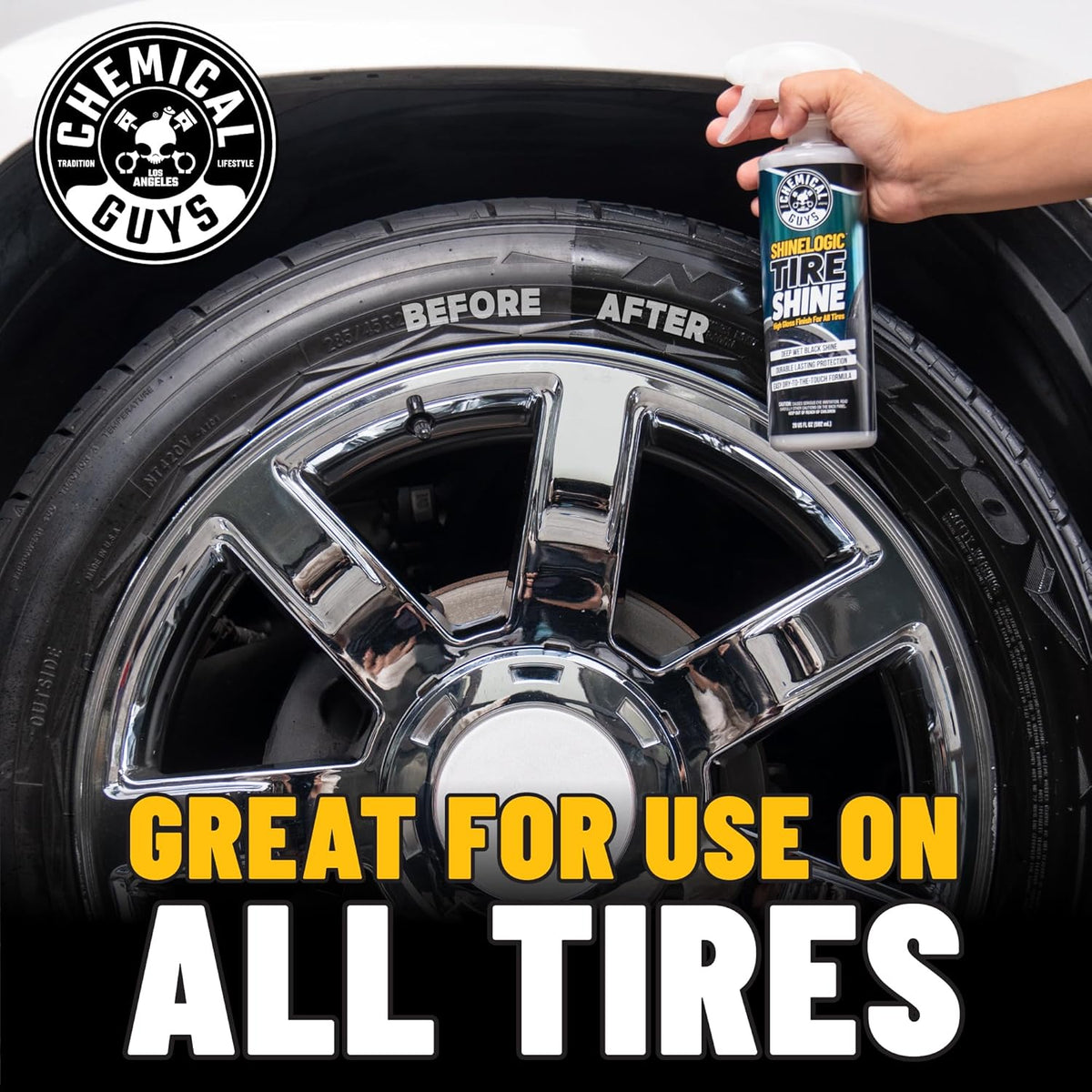 Chemical Guys ShineLogic Tire Shine Safe for Cars, Trucks, Motorcycles, RVs & More, Includes WonderWave Applicator Kit, 20 fl oz, 2 Pack
