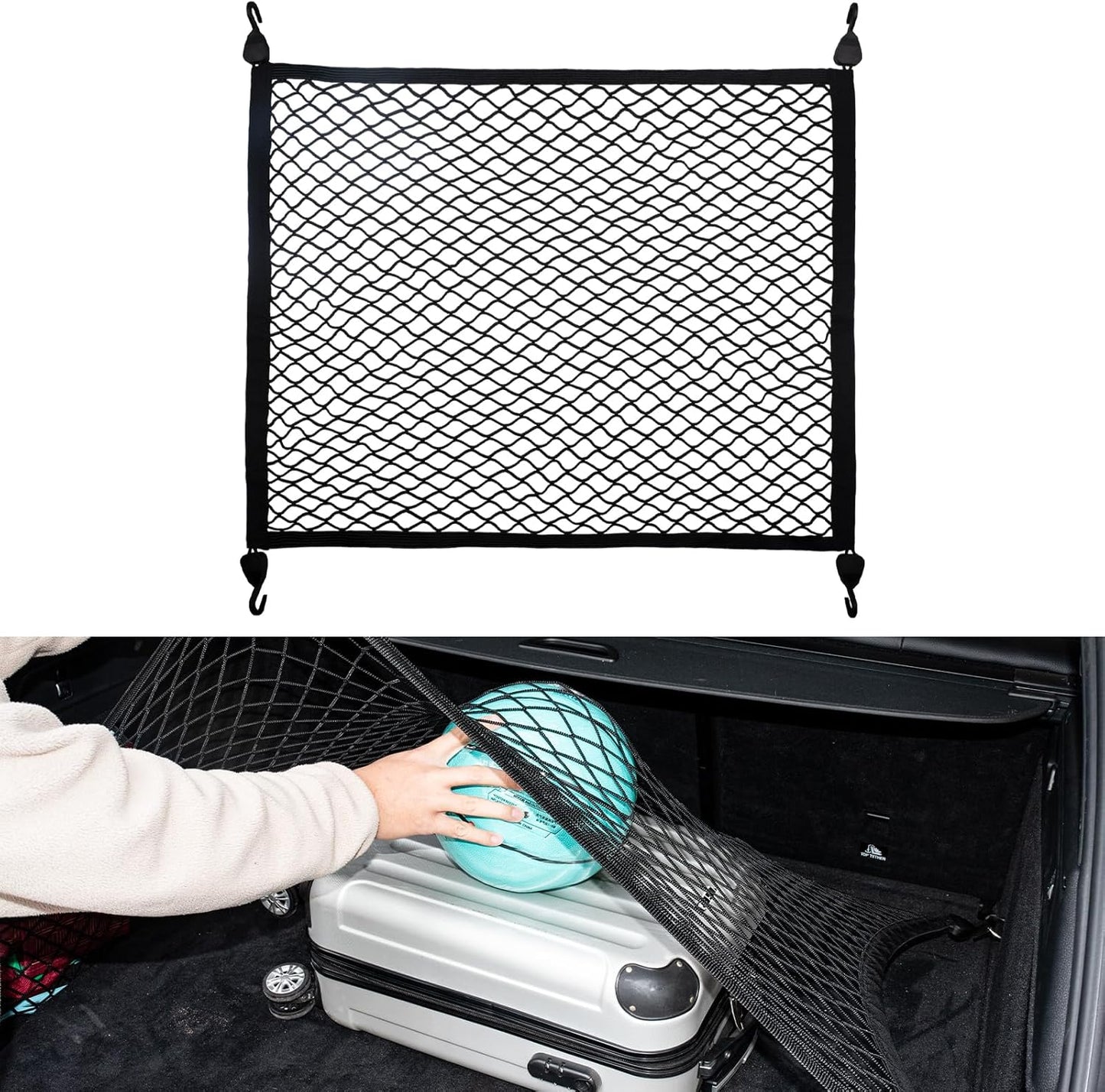 Elastic Cargo Net for SUV, Car Trunk Net Organizer with ABS Hook Storage Mesh Cargo Nets 27.5 x 19.6 inches for Truck Bed Tailgate Netting Accessories
