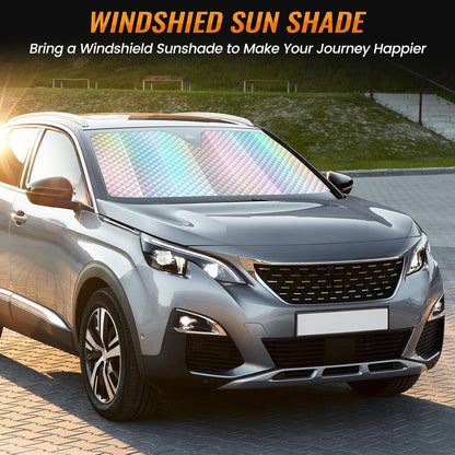 Iridescent Sun Shade for Car Windshield, Foldable Universal Car Windshield Upgrade Sunshade Enhanced UV Rays Reflective Sun Visor Shade Keeps Vehicle Cool