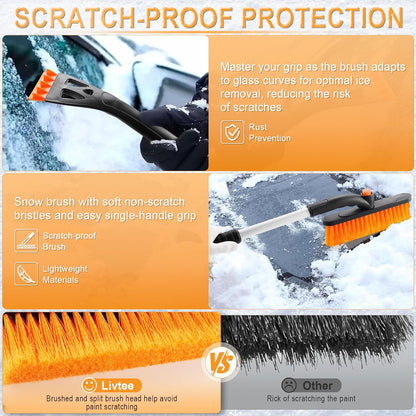 LivTee 32" Extendable Ice Scraper & Snow Brush for Car Windshield, 360° Rotating Snow Removal Tool for Cars, Trucks & SUVs, Automotive Winter Essentials & Car Accessories for Men, Orange