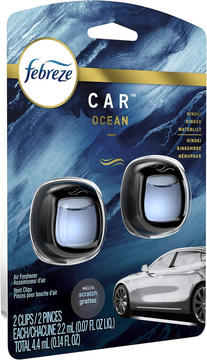 Febreze Car Air Freshener Vent Clip Platinum Ice Scent, .07 oz. Car Vent Clip, Pack of 4