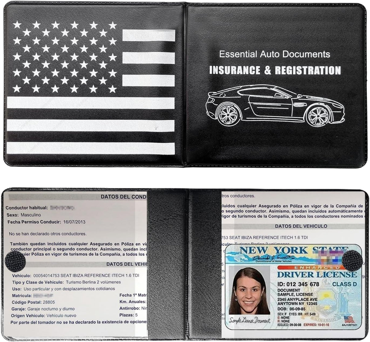 Ziciner Car Registration Insurance Holder, 2Pack Essential Auto Card Document Glove Box Organizer with Touch Fastener, Vehicle Interior Accessories Perfect for Most Car, Truck, SUV (Red/Small Car)