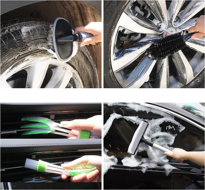 22Pcs Car Wash Cleaning Tools Kit Car Detailing Set with Blue Canvas Bag Collapsible Bucket Wash Mitt Sponge Towels Tire Brush Window Scraper Duster Complete Interior Car Care Kit