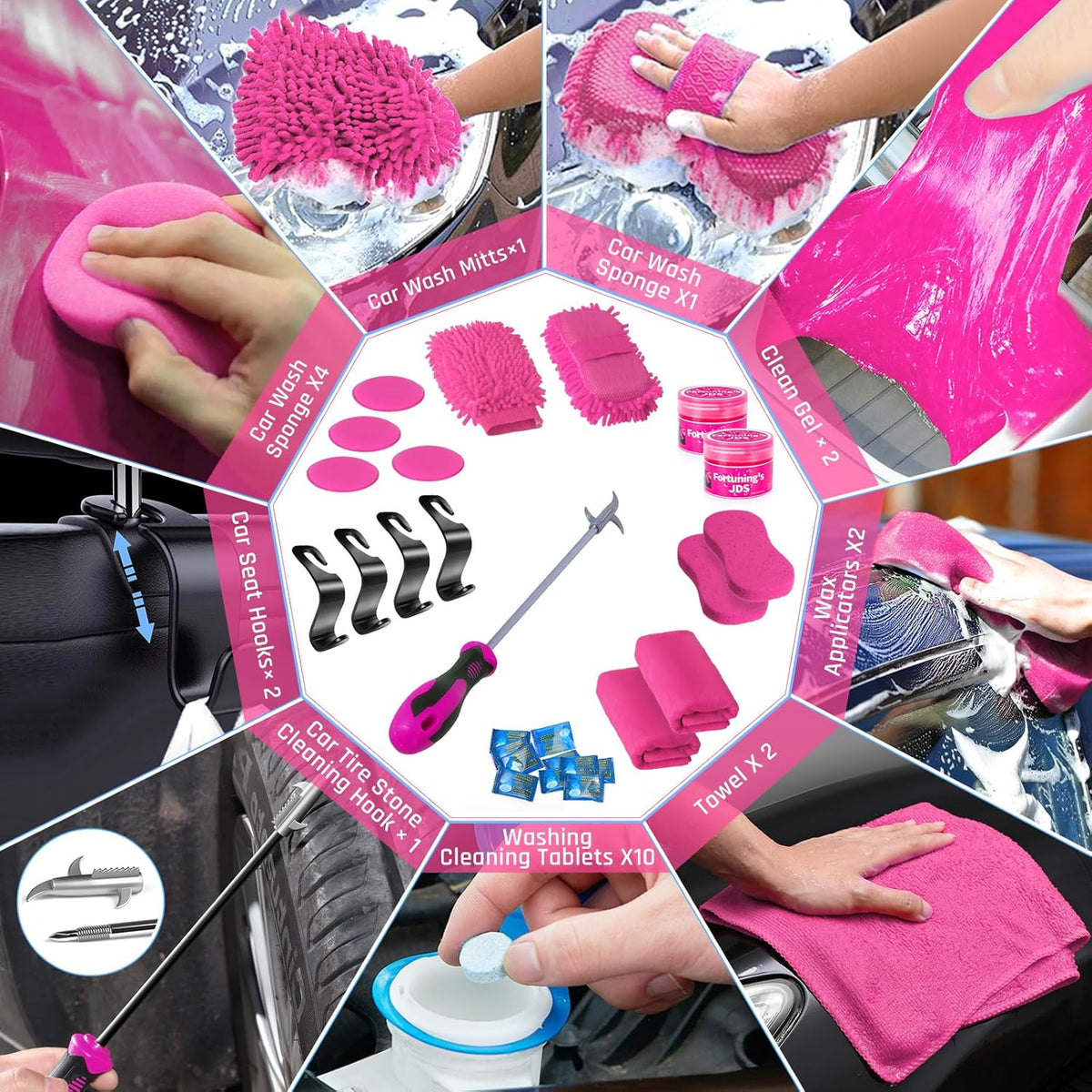 34PCS Car Detailing Brush Set, Car Detailing Kit, Car Detailing Brushes, Car Cleaning Kit, Car Windshield Cleaning Tool, Professional Car Care kit - Car Wash Brush kit for Interior Exterior Wheels