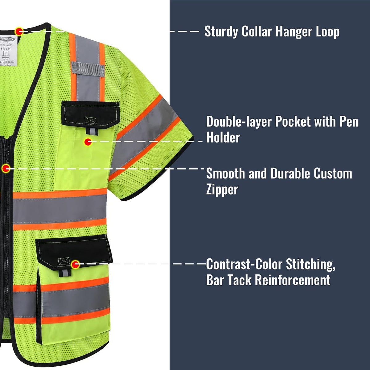 JKSafety Safety Vest for Men Women Hi Vis with Pockets and Cushioned Collar Construction Vest Meet ANSI Standard (BX360)