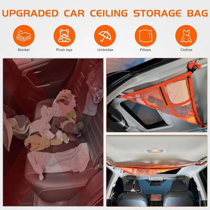 31.5"x21.6" car Ceiling Cargo net for 3-Handle & 4-Handle Vehicles, Double-Layer roof Storage Organizer, mesh car Storage for Road Trips, Camping, SUV, Jeep, 4runner, Ford, Chevy
