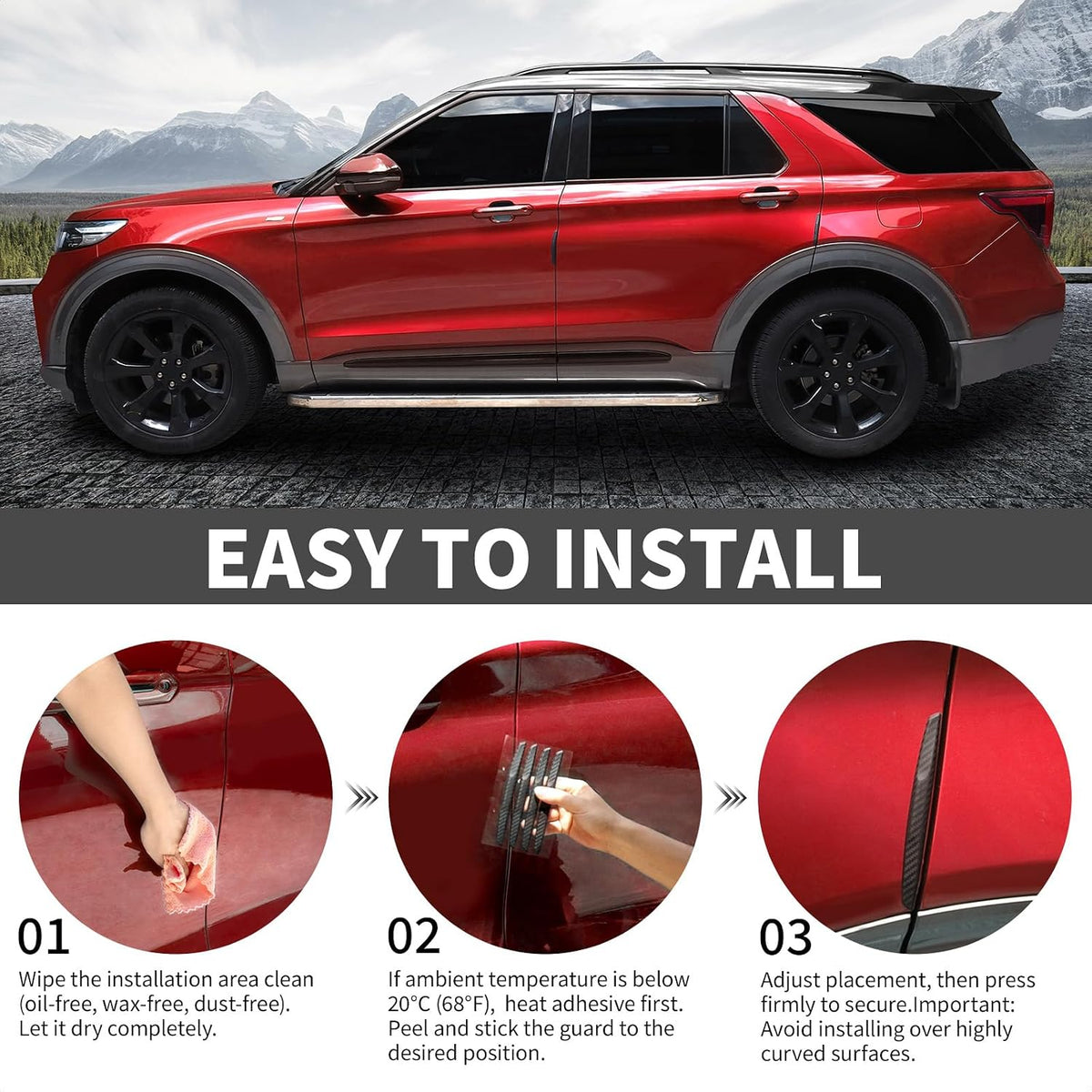 6 Inch 4Pcs 3D Carbon Fiber Texture Car Door Edge Protector Trim Strip Anti-Scratch and Anti-Collision Side Door Protectors Vehicle Exterior Accessories Sticker Black