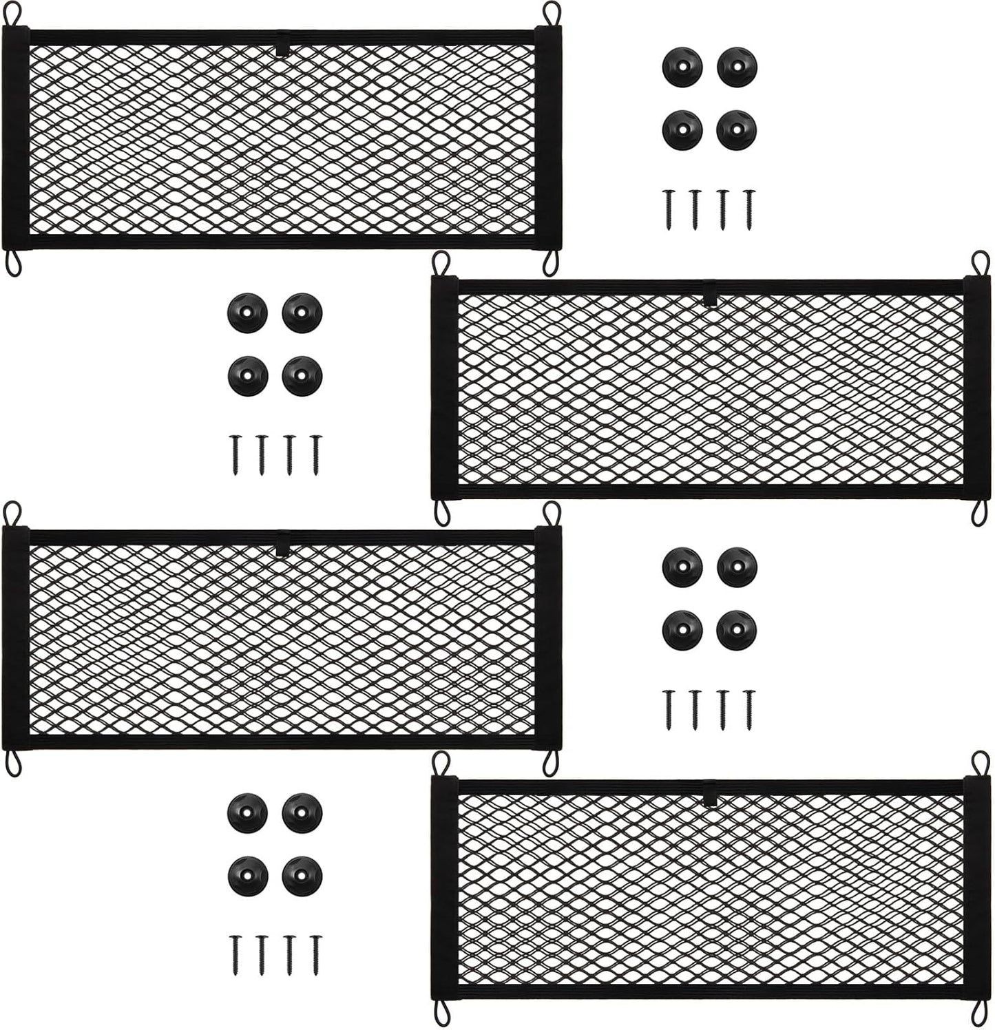 Frienda 2 Pieces Stretchable Small Cargo Net Pocket Storage Mesh Net Elastic Automotive Storage Pouch with 8 Pieces Mounting Screws and Hooks for Truck Car SUV Boats(21 x 9.8 Inches)