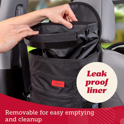 Lusso Gear Spill-Proof Car Trash Can - Easy to Clean Hanging Garbage Bin - Leak-Proof Lid, Removable Liner, Waterproof - Keeps Truck, SUV, Car, Minivan Clean & Odor Free - 2.5 Gallon Tan Car Trash Can