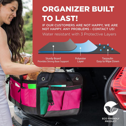 TRUNKCRATEPRO Trunk Organizer For Car, Suv, Truck | Premium Adjustable Multi Compartments Collapsible Car Trunk Organizer With Securing Straps & Non-Slip Bottom (Large Size, Black)